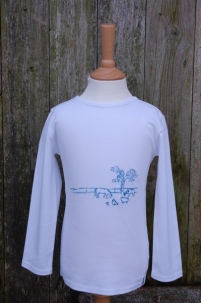 Embroidered Farm Scene Long Sleeved Tee Turquoise