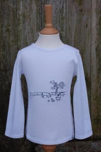 Embroidered Farm Scene Long Sleeve Tee Black