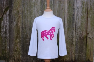 Applique Horse Long Sleeved Tee White/Pink
